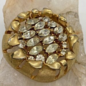 Vintage BSK Gold Tone Pomegranate Clear Marquise Rhinestone Brooch Pin Fruit‎